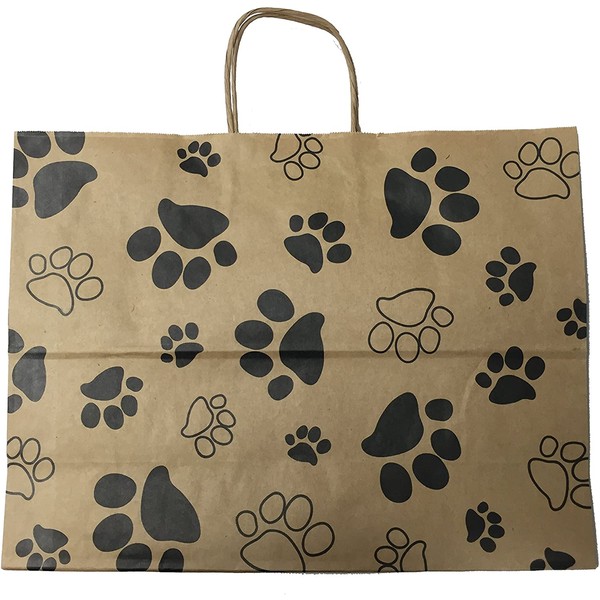 Dog Print Bags, Extra Large Kraft Paper Gift Wrap Shopping Bags, (Vogue Size 16W x 12H x 6), 25 Bags, Made in USA
