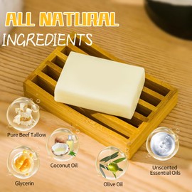 2 Pcs Beef Tallow Soap, Organic Handmade Tallow Soap Bar for All Types Skin, Deep Cleansing Unscented Soap, Moisturizing Skin, Women & Men Daily Skin Care