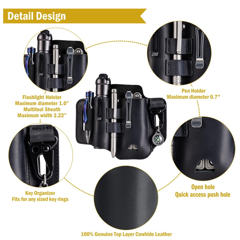 VIPERADE PJ37 Multitool Sheath for Belt, Leather EDC Pocket Organizer