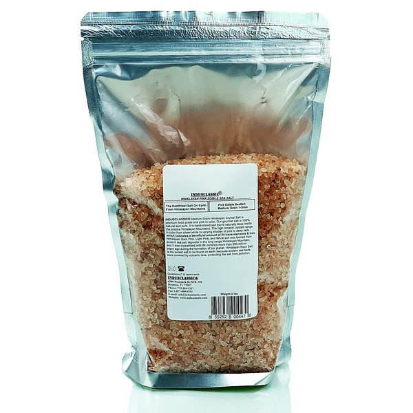 IndusClassic Authentic Pure Natural Halal Unprocessed Himalayan Edible Pink Cooking Salt --- 2 lbs Medium Coarse Grain 1~3mm