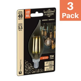 Vintage LED Candelabra Bulb, Edison Style Flame Tip, Dimmable, 3.5W (40 Equivalent), E12 Base, 2200k Soft White, 250 Lumens, UL Listed (3 Pack)