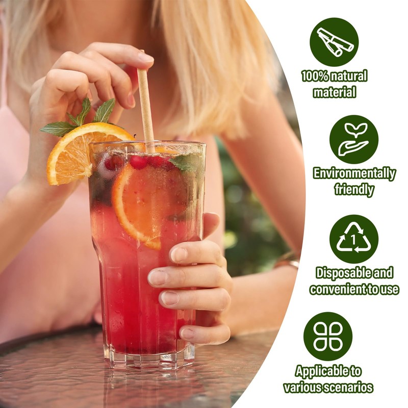 Potchen 500 Pcs Biodegradable Sugarcane Straws Disposable 7.8'' Drinking Smoothie