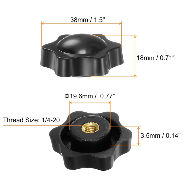 HARFINGTON 12pcs Star Knobs 1/4-20 Female Thread 1.5" (38mm) 6-Point