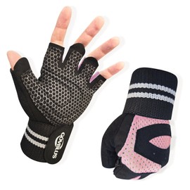 Workout Gloves for Men and Women,Ventilated Weight Lifting Gym Gloves with Wrist Wrap Support,for Weightlifting,Full Palm Protection,Training,Fitness,Hanging (Pink, Small)