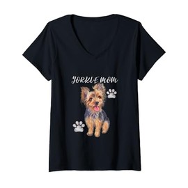 Womens Yorkshire Yorkie Mom Yorkshire Terrier Cute Puppy V-Neck T-Shirt