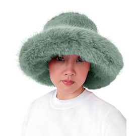 Lina & Lily Oversized Winter Faux Fur Bucket Hat for Women - Long Pile Fur Wide Moldable Brim (Mint Green)