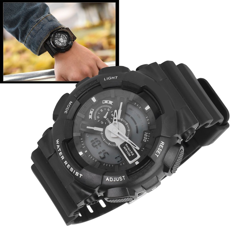 Students Electronic Watch Waterproof EL Light Dual Time Modes Digital