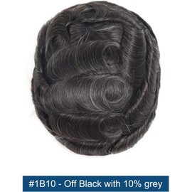 HAPPY&CC Tupé para hombre, peluquín de piel fina de PU, sistema de reemplazo de cabello humano virgen europeo, prótesis capilar masculina con 10% de cabello sintético gris, 25 x 20 cm