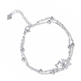 Silver-Tone Layered Star Charm Bracelet for Women | Adjustable Hypoallergenic Copper Jewellery | Friendship Gift for Birthdays, Christmas & Everyday Elegance