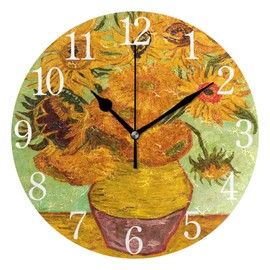 senya Domook - Reloj de pared silencioso de 9.5 pulgadas, funciona con pilas, con estampado de girasol, redondo, decorativo, acrílico, silencioso, para recámara, oficina, escuela, hogar