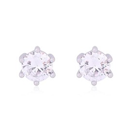 Sparkly Faceted Jewel Statement Stud Earrings - Princess Cushion Cut Sequin Confetti Square Lever, Cubic Zirconia Round, Glitter Heart (6 Prong CZ Studs - 7mm Silver)