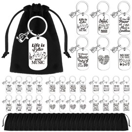 Huquary 24 Pcs Music Keychain Gifts Bulk Metal Keychain with Velvet Organza Bag Music Festival Party Favors Choir Gifts Clef Keyring Trinket for Students Musical Theme Party Decor Supplies