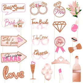 21 PCS Rose Gold Wedding Hen Party Photo Booth Props Botanical Bridal Shower Photo Props Hen Night Hen Do Photo Frame Prop Team Bride Selfie Props Bachelorette Party Photo Booth Props Bride To Be