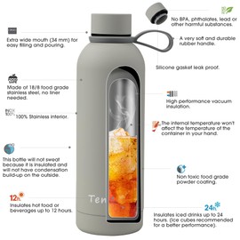 Temede Large Stainless Steel Insulated Water Bottle 1L, Vacuum Flask BPA-Free, 12hrs Hot & 24hrs Cold Drinks, Thermal Metal Sports Bottles, Leakproof Double Wall Drinking for Kids, Gym, Running,Travel