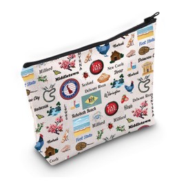 PYOUL Delaware Vacation Gift Delaware Theme Makeup Bag Welcome to Delaware Travel Cosmetic Bag Delaware Souvenir Merch (Delaware Theme Bag)