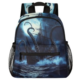 YPPAHHHH Toddler Backpack Kraken Octopus Pirate Ship Kindergarden Kids Bacpack for Boys Girls Preschool Bag Ocean Sea Animal Lightweight Small Travel Rucksack Bag with Bottle Holder