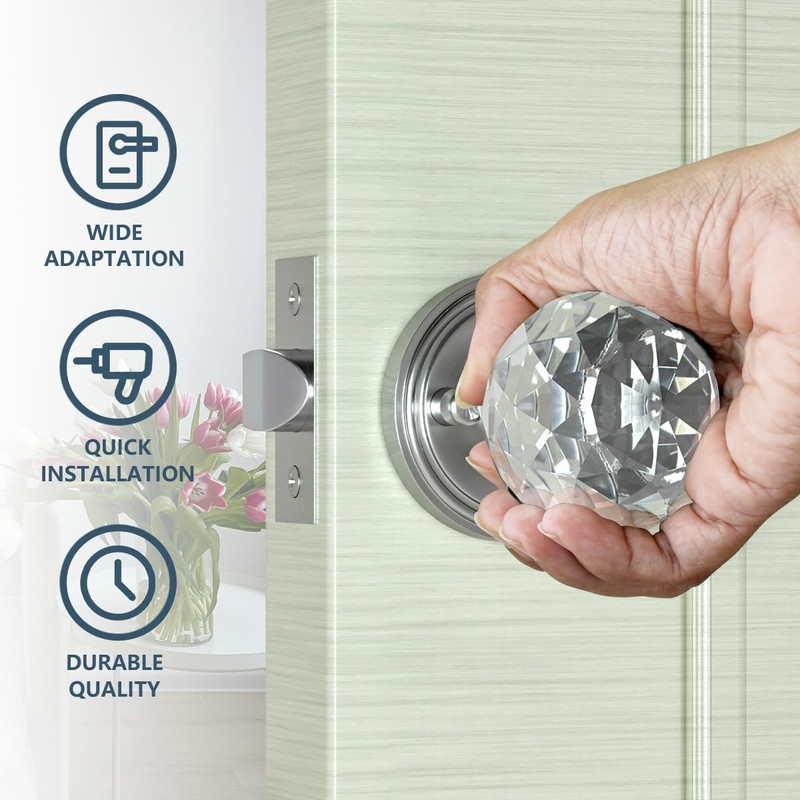 Bwintech Crystal Door Handle with Lock and Keys 1 Set,