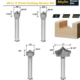 4pcs Point Cutting Roundover Router Bit Set,1/4" Shank,Cutting Dia. 3/8“,3/8",1/2" and 1",Round-Over Plunge Cutter for Wood Engraving, 2D and 3D Carving