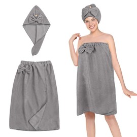 Oemmn Pack of 2 Sauna Kilt Rome for Women with Shower Cap, Terry Towelling Sauna Kilt for Women, Premium Sauna Kilt, Ideal Fit for a Non-Slip Sauna Experience, Sauna Towel Women's Fluffy & Soft (Dark