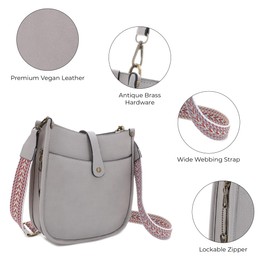 JESSIE & JAMES | Chelsea Concealed Carry Crossbody bag, Lock and Key HoboPurse with Wide Webbing Shoulder Strap - Stone
