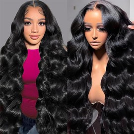 Body Wave Lace Front Wigs Human Hair 13x4 HD Lace Front Wigs Human Hair Pre Plucked with Baby Hair Frontal HD Lace Wigs 180% Density Black Human Hair Wigs for Women with Natural Hairline (30inch)