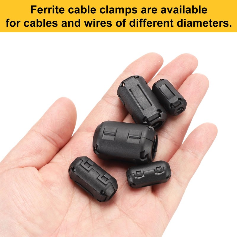 sourcing map 28Pcs 5 Sizes Clip-on Ferrite Ring Core, Ferrite