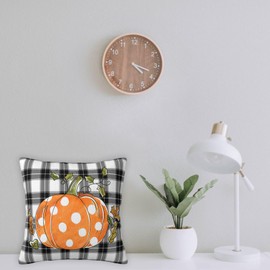 Qilerongrong Fall Pumpkin Pillow Covers, Polka Dots Soft Square Zipper Throw Pillow Covers for Fall Thanksgiving Decorations, Double Sided Printing Pillows Case for Couch Bed Sofa 18x18 inch