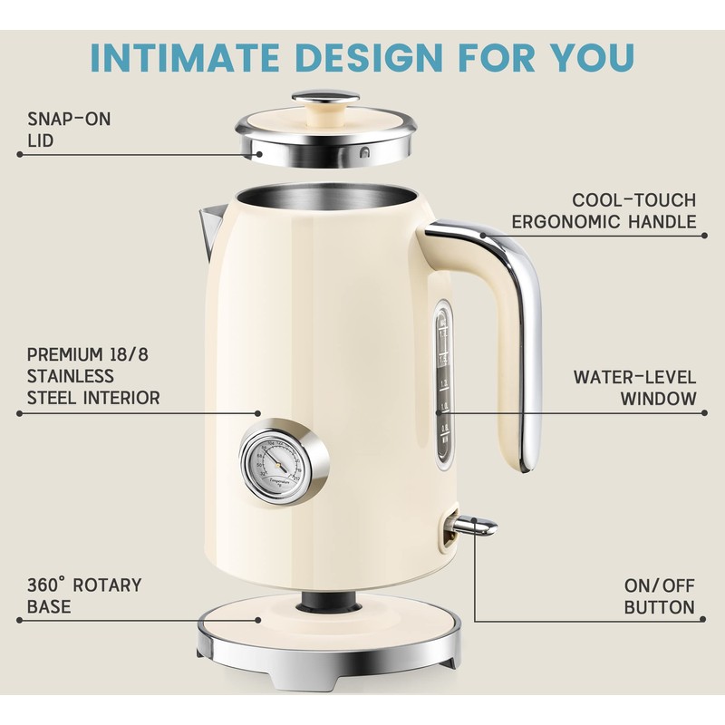 SUSTEAS Electric Kettle - 57oz Hot Tea Kettle Water Boiler