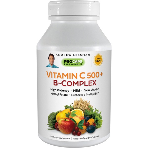 ANDREW LESSMAN Vitamin C 500 Plus B-Complex 60 Capsules – Non-Acidic Vitamin C Plus Citrus Bioflavonoids for Immune System and Anti-Oxidant Support. Easy-to-Swallow Capsules. No Additives