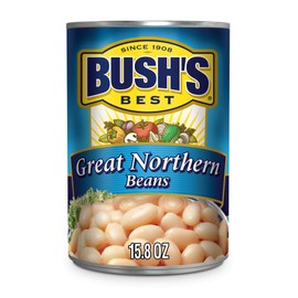 BUSH'S BEST Canned Great Northern Beans (Pack of 12), Source of Plant Based Protein and Fiber, Low Fat, Gluten Free, 15.8 oz
