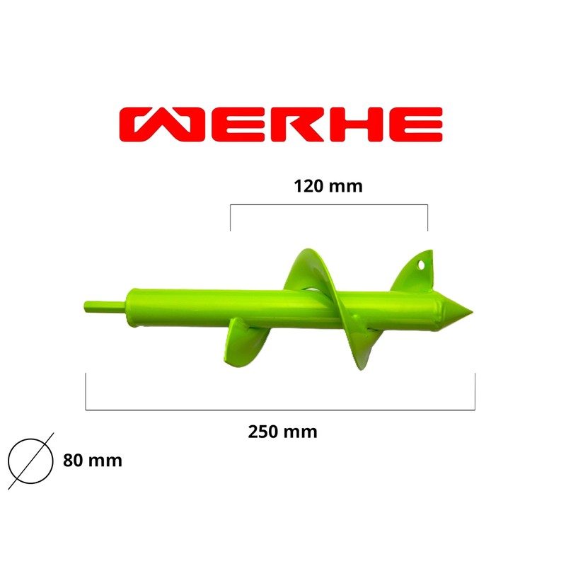 WERHE Earth auger for drill 80 mm Ø, 250 mm