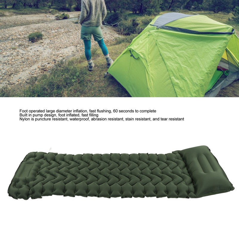 Inflatable Camping Sleeping Pad Green Leakproof Waterproof Portable Outdoor Camping