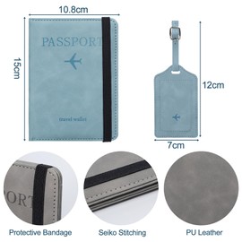 Leather Passport Holder Covers Case and Luggage Tags Set,2PCS PU Passport Holder with SIM Slot,RFID Blocking,2PCS Travel Bag Labels Suitcase Tags,Passport Covers Set with Strapfor Women Men