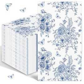 100 PIEZAS Toallas de Mano Desechables Azules con Flores para Baño 3 Capas Toallas de Papel Azules y Blancas Decorativas Toallas de Invitado con Flores Toallas de Boda Chinoiserie para Boda, Ducha