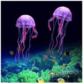 WishLotus 2 PCS Jellyfish Fish Tank Decorations, Simulation Jellyfish Plant Ornament, Fish Tank Jellyfish Glow Decorations, Fishtank Decorations for Various Aquarium (S, Pink)