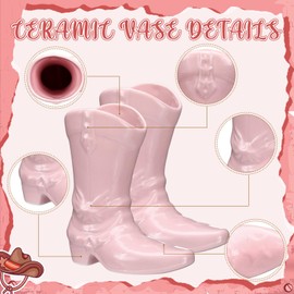 CroBlissful Cowgirl Boot Vase for Book Shelf Ceramic Cowboy Decoration Arrangements Nice Western Country Accent Vase Unique Boot Planter for Modern Aesthetic Room Wedding Decor(Pink,5.9 Inch)