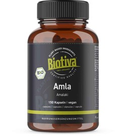 Amla Organic 150 Capsules - 500 mg High Dose - Phyllanthus Emblica - Indian Gooseberry - Myrobalan Tree - Amla Tree - Without Fillers - From Controlled Organic Cultivation - Biotiva