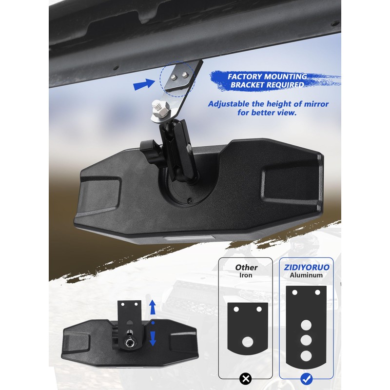 ZIDIYORUO Polaris Ranger Rear View Mirror, Adjustable Center Rearview Mirror