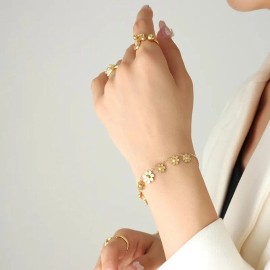 100% Pure Boho Gold Daisy Flower Bracelet, Bracelet Gift For Women, Dainty Flower Bracelet