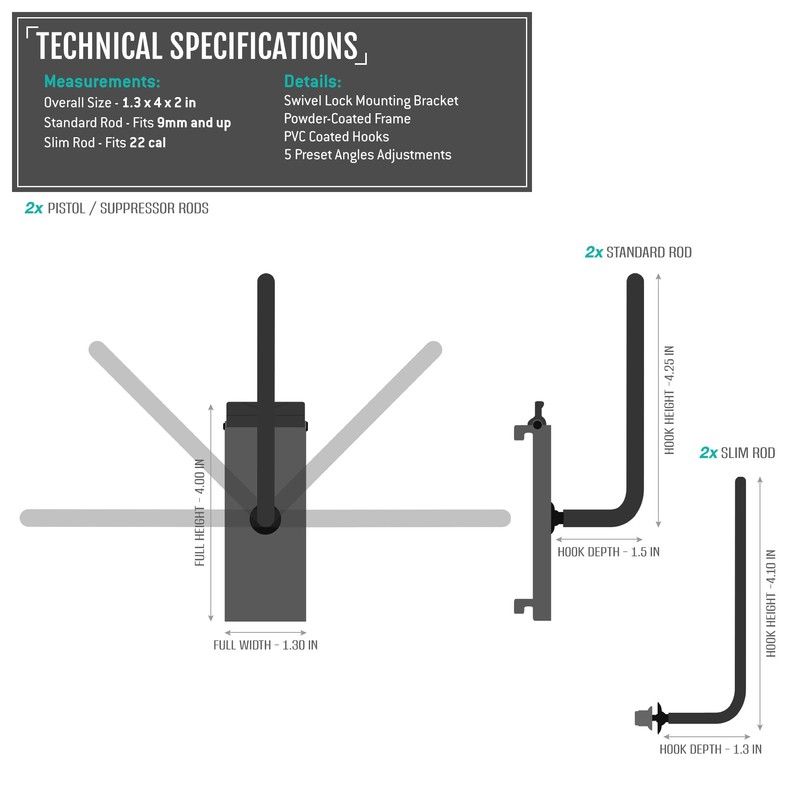 Savior Equipment Wall Rack System Angle Adjustable Pistol Barrel Holder