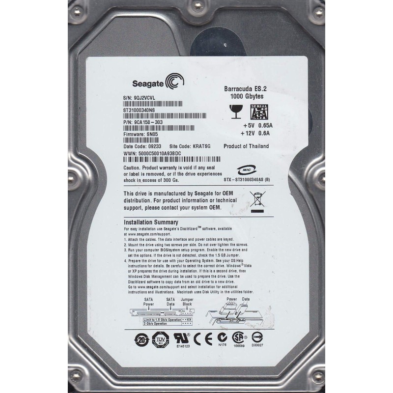 Seagate ST31000340NS 1TB Hard Drive (Renewed)