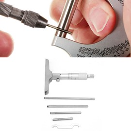 Micrómetro de profundidad de 0.01 mm, herramienta de medición de medición de medidor de calibre de micrómetro de cabeza redonda de alta precisión con bielas de 5 piezas (0‑100 mm 4 pulgadas)