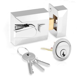 XFORT® Narrow Deadlocking Night Latch 40mm, Complete with Rim Cylinder and 3 Keys, Elegant Polished Chrome Nightlatch, External Door Lock for Front Door, High Security for Your Home or Workplace