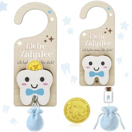 YUJUE Tooth Fairy Door Hanging with Tooth Fairy Coin, Tooth Fairy Tooth Storage Bag with Money Slot, Keepsake Bottle, Velvet Bag, Suitable for Kids Who Lost Their Teeth as a Gift