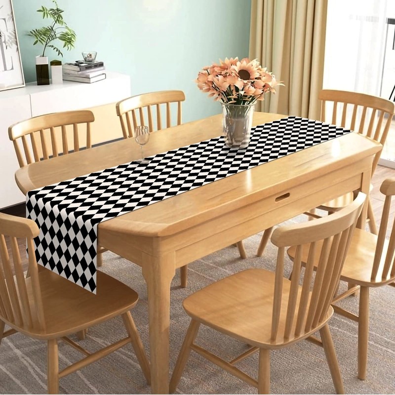 Nepnuser Black White Diamond Table Runner Tea Themed Party Decoration