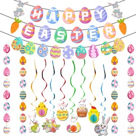 Harsever Happy Easter Banner, Easter Bunting Decorations, Easter Bunny Hanging Bunny Garland for Easter Decorations Home Party Decoration Favors Photo Props