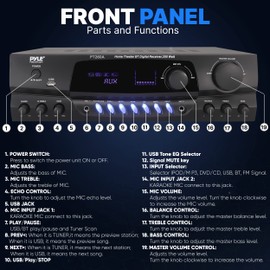 Pyle 200W Home Audio Power Amplifier - Stereo Receiver with AM/FM Tuner - 2 Mic Inputs with Echo - Digital Display - EQ Controls - Remote Control - Ideal for Karaoke & Home Entertainment - PT260A