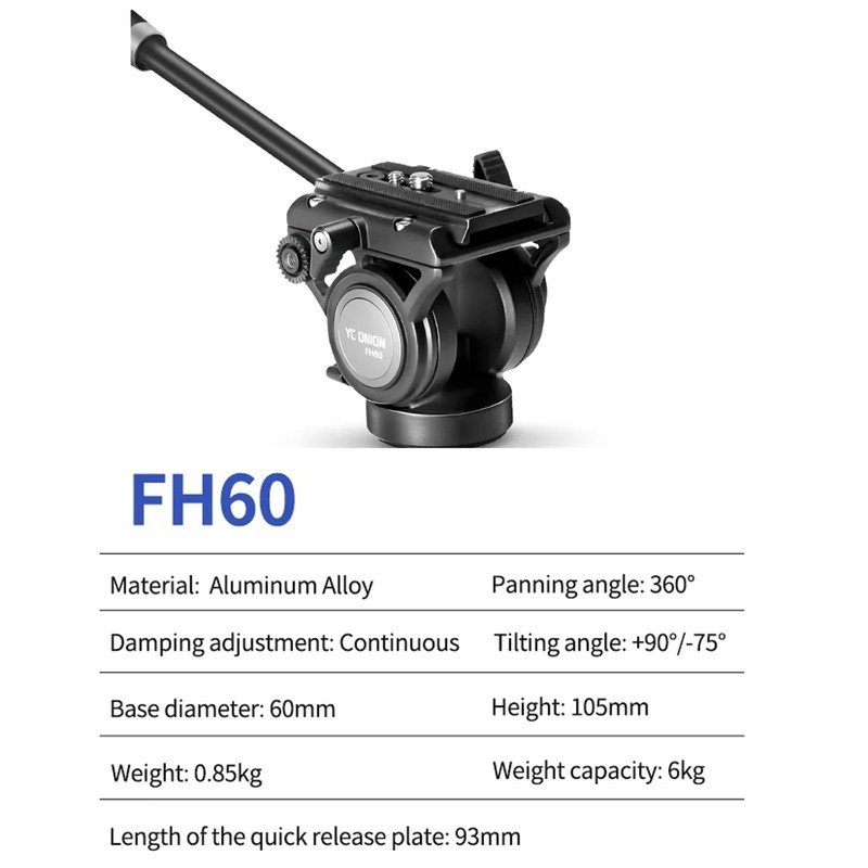 YC Onion FH60 Fluid Head for Tripod, Pineta Pro Monopod,