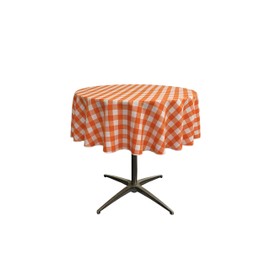LA Linen Poly Checkered Round Tablecloth, 51-Inch, Orange/White
