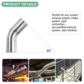 M METERXITY OD 1.5 Inch 45 Degree Mandrel Bend Elbow, Thicken 1.5 mm 304 Stainless Steel Exhaust Elbow Pipe for Car Modified Exhaust System, Stair Handrail Bend, Height 140 mm